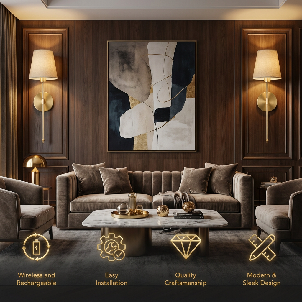 Wireless Wall Sconce Set of 2 No Drill Adhesive Mount Rechargeable LED Bulb Remote Dimmable Living Room